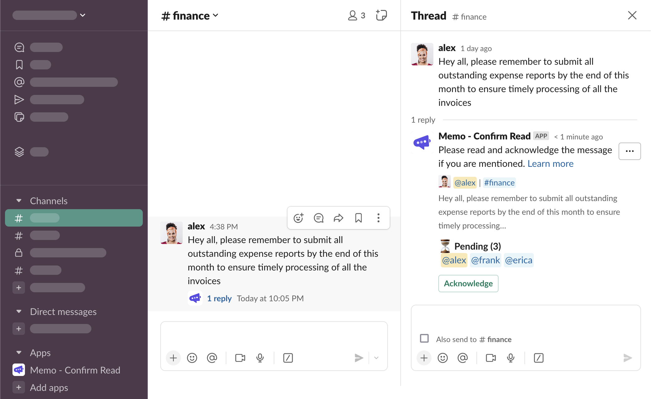 Newly sent overview thread message